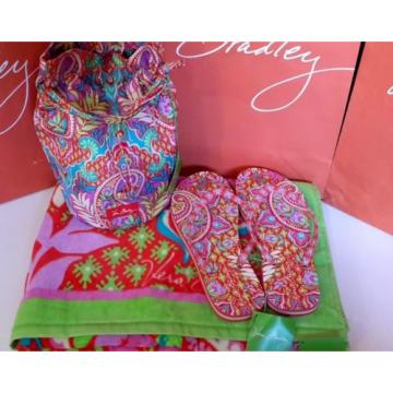 VERA BRADLEY ~~Paisley in Paradise~~ Beach / Pool Set  Towel, Flip-Flops, &amp; Bag