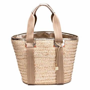 Trina Turk Abby Woven Tote Purse Handbag Beach Bag Satchel Large Big Gold Print