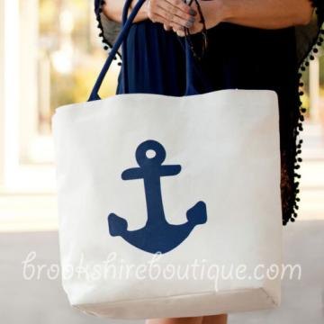 VIV &amp; LOU PERSONALIZED MONOGRAM CANVAS BEACH TOTE BAG or ZIPPERED POUCH w ANCHOR