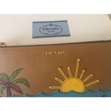 Authentic Prada Saffiano Nero Palm Tree Beach Sunset Pochette Pouch Bag