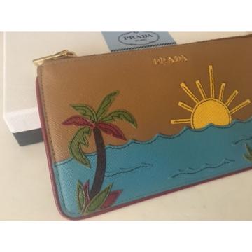 Authentic Prada Saffiano Nero Palm Tree Beach Sunset Pochette Pouch Bag