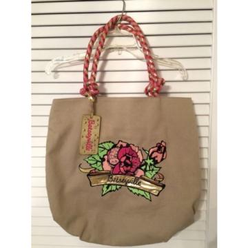 BETSEYVILLE BETSEY JOHNSON TAN ROSE BEACH TOTE PURSE BAG HANDBAG BRAIDED HANDLE