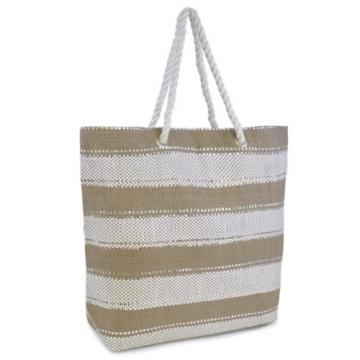 Wide Stripe Design Shoulder / Beach / Shopping Bag with Metallic Thread