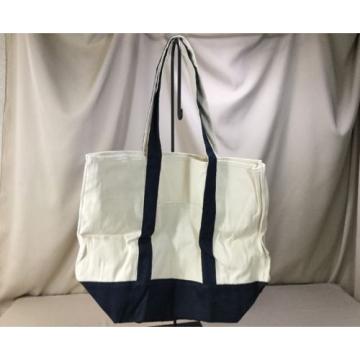 Canvas Tote Beach Bag Weekend Shopper Black/ Natural. Medium Size