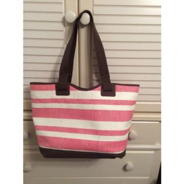 Thirty one 31 EURO STRAW TOTE CORAL / PINK STRIPE Beach Bag