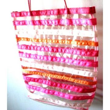 Cool Tote Shoulder Bag Sweet Transparent Clear with Ribbon Stripes Beach Girl