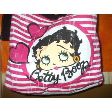 Betty Boop pink black white stripe hearts cotton tote book bag shopper beach bag