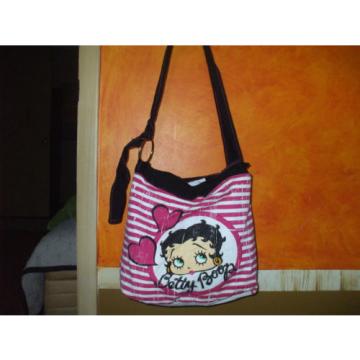 Betty Boop pink black white stripe hearts cotton tote book bag shopper beach bag