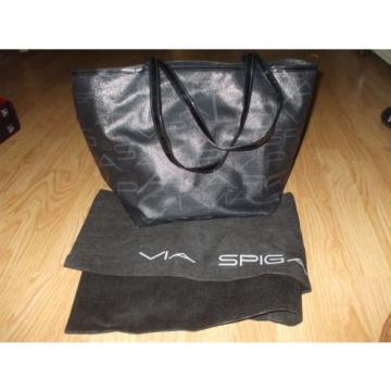 Via Spiga black leather patent leather tote shopper book bag shoulder bag beach