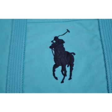 RALPH LAUREN POLO COTTON CANVAS BIG PONY ZIP TOTE BAG BEACH SCHOOL GYM TURQUOISE