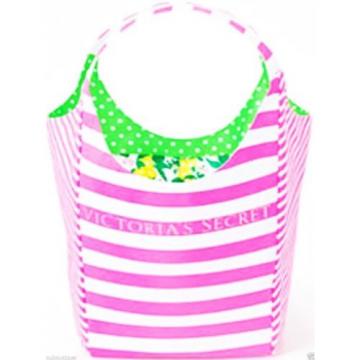 NEW Victoria&#039;s Secret Pink White Stripes Green REVERSIBLE Summer Beach Tote Bag