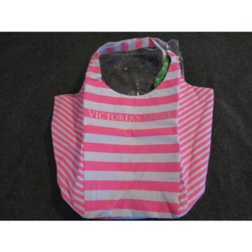 NEW Victoria&#039;s Secret Pink White Stripes Green REVERSIBLE Summer Beach Tote Bag