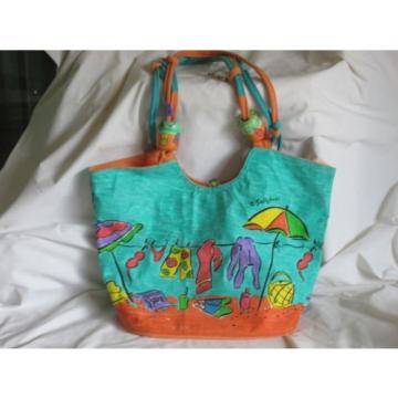 NWOT Sally Hass Beach Bag Original Art Large Tote Canvas Purse Sun and Sand