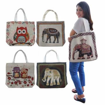 New Tote Shopping Bag Cotton Canvas Pouch Eco Friendly Beach Purse Owl Elephant