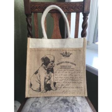 New Natural Jute Tote Shopper Beach Bag - Vintage French Print In Front