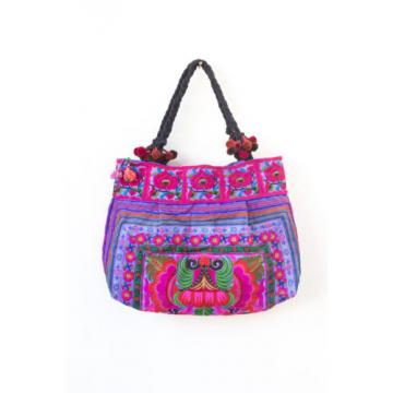 Fair Trade Unique Beach Tote Bag with Thai Hmong Embroidery Large Size in Purple