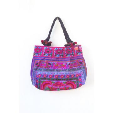 Fair Trade Unique Beach Tote Bag with Thai Hmong Embroidery Large Size in Purple