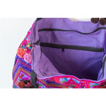 Fair Trade Unique Beach Tote Bag with Thai Hmong Embroidery Large Size in Purple