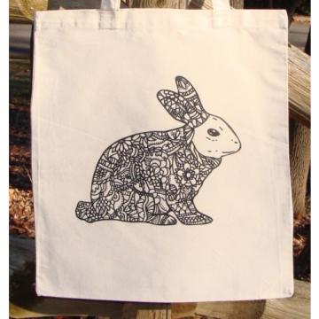 Bunny Fashion Women Canvas Natural Shoulder Bag Beach Tote Zendoodle Coloring