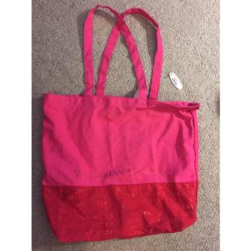 Victoria&#039;s Secret TOTE LARGE BEACH BAG PURSE RED PINK METALLIC LOVE EU CANVAS