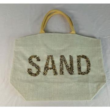 Two&#039;s Company &#034;SAND&#034; Beaded Jute  Tote Bag - Beach Pool Swim Bag Tote NEW