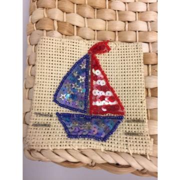 Quacker Factory Nautical Beach Tote Bag USA Flag Straw Purse  Sequins Red Blue