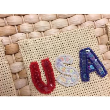 Quacker Factory Nautical Beach Tote Bag USA Flag Straw Purse  Sequins Red Blue