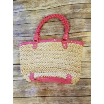 H&amp;M Large Pink Beach Bag Corn Husk Woven Tote Bag Purse Divided Oversized