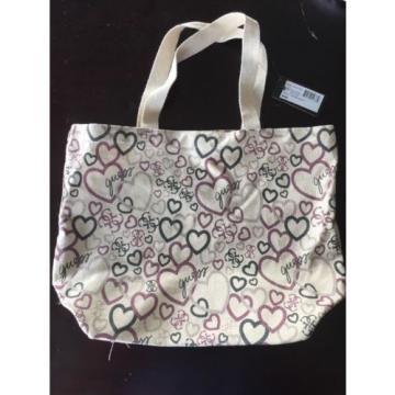 NWT Guess Canvas Heart Bag Purse Shopping Beach Cloth Fabric Cotton Tote