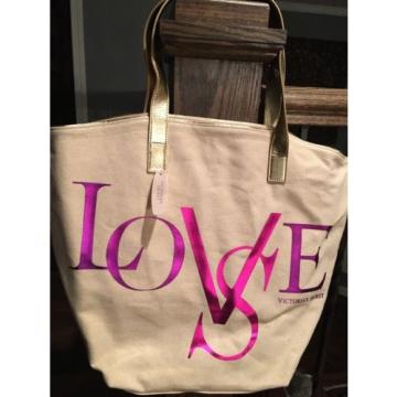 Victoria&#039;s Secret tote Bag love canvas pink purple beach shopper Metallic NWT