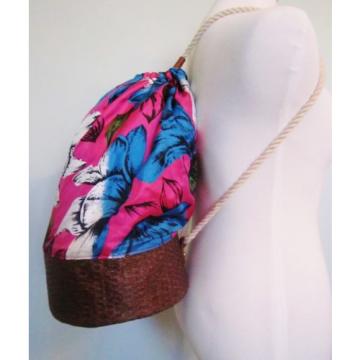 Anthropologie Pink Floral Covered Cinched Tropical Basket Beach Bag Purse