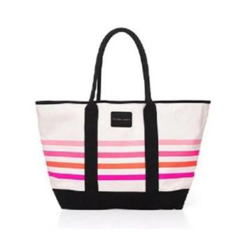 NWOT VICTORIA&#039;S SECRET SUNKISSED BEACH STRIPED TOTE BAG 2016 LIMITED EDITION