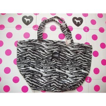 NWT VICTORIA&#039;S SECRET PINK Beach Large Zip Top Tote Bag Bling Zebra Neon Melon