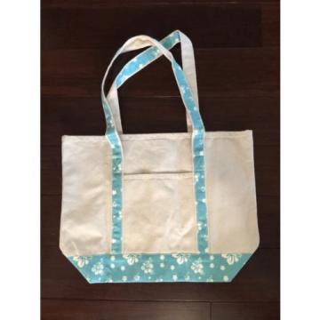 HYP Canvas Boat Tote, LARGE, Beach Weekender Overnight Bag, Teal HIBISCUS Print