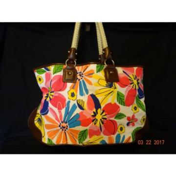 Coldwater Creek XL Tote or Beach Bag Shoulder Bag Floral Canvas &amp; Faux Leather