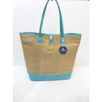 $198 NWT Jonathan Adler Straw Patent Leather Beach Tote Bag &#034;Duchess&#034; w/Logo