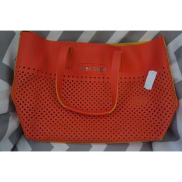 Guess Tote Perforated Laser Cut Fashion Large Bag Purse Beach Orange Yellow NWT