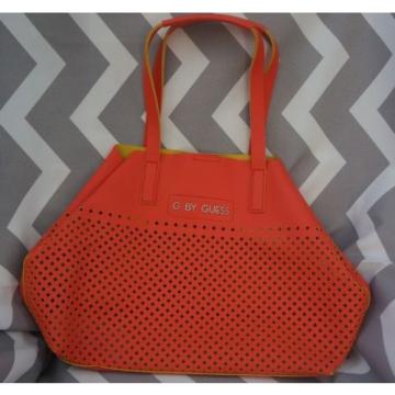 Guess Tote Perforated Laser Cut Fashion Large Bag Purse Beach Orange Yellow NWT