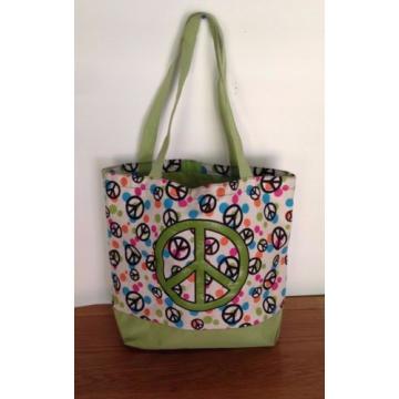 PEACE Sign Bag Tote Carry Multi Color Shoulder Beach Travel Retro Hipster Hippie