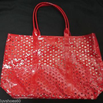 SAKS Fifth Avenue Red Vinyl Mesh Tote Bag Flower Pattern Beach Estee Lauder GWP