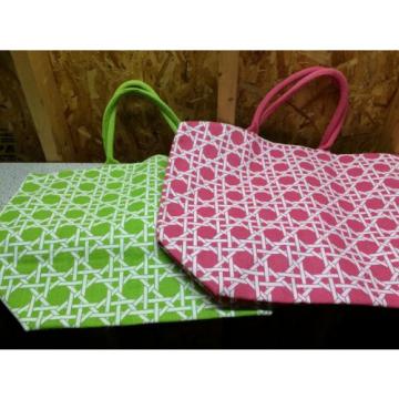 Jute Beach Bags lot of 2.  Lime green/white &amp; pink/white geometric pattern