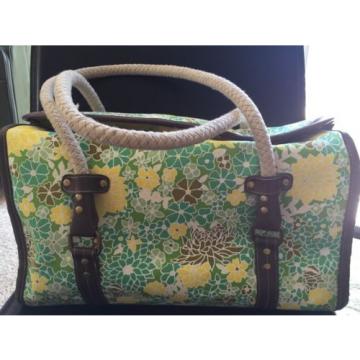 Canvas Tote - Green &amp; Yellow - Lotus Flower Floral - Beach / Pool Bag