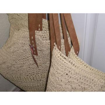 2 Large Merona Beach Shoulder Bags / Totes - Crocheted Paper - Tan