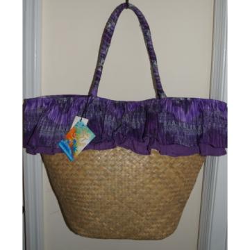 Sun N Sand Straw Bag Oversized Beach Bag Ruffle Hem $25.- NWT Free/Ship