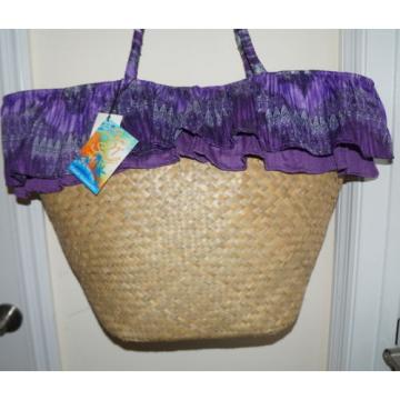 Sun N Sand Straw Bag Oversized Beach Bag Ruffle Hem $25.- NWT Free/Ship