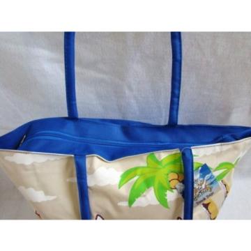 New Palms Sailboats Print Blue White Yellow Green Fabric Beach Bag Lg Tote