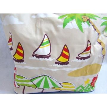 New Palms Sailboats Print Blue White Yellow Green Fabric Beach Bag Lg Tote