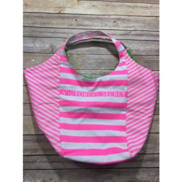 Victoria&#039;s Secret Pink White Stripe Oversized Tote Bag Beach Bag Floral Lined