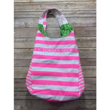 Victoria&#039;s Secret Pink White Stripe Oversized Tote Bag Beach Bag Floral Lined