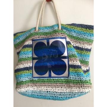 Liz Claiborne Beach Bag Raffia Straw Blue Green Multicolor Big Size